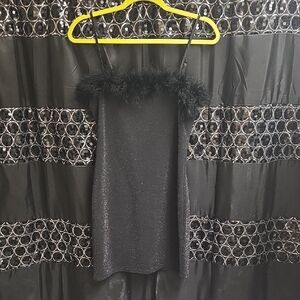 bebe Black Feather-Trim Slip Dress